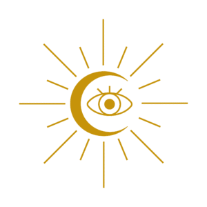 Icone du logo avec symboles du soleil et de la lune représentant les cycles et l'équilibre yin yang, l'oeil de la conscience
