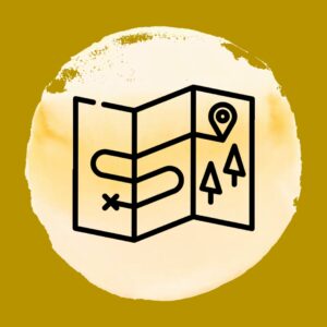 Icône représentant une carte avec un itinéraire, symbole de notre chemin de vie et la feuille de route à suivre