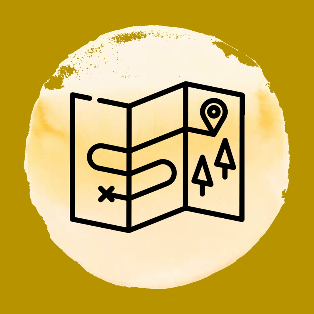 Icône représentant une carte avec un itinéraire, symbole de notre chemin de vie et la feuille de route à suivre