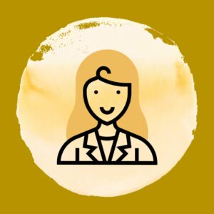 icône jeune femme blonde avec le sourire et portant une blouse faisant référence à mon diplôme de pharmacienne et thérapeute