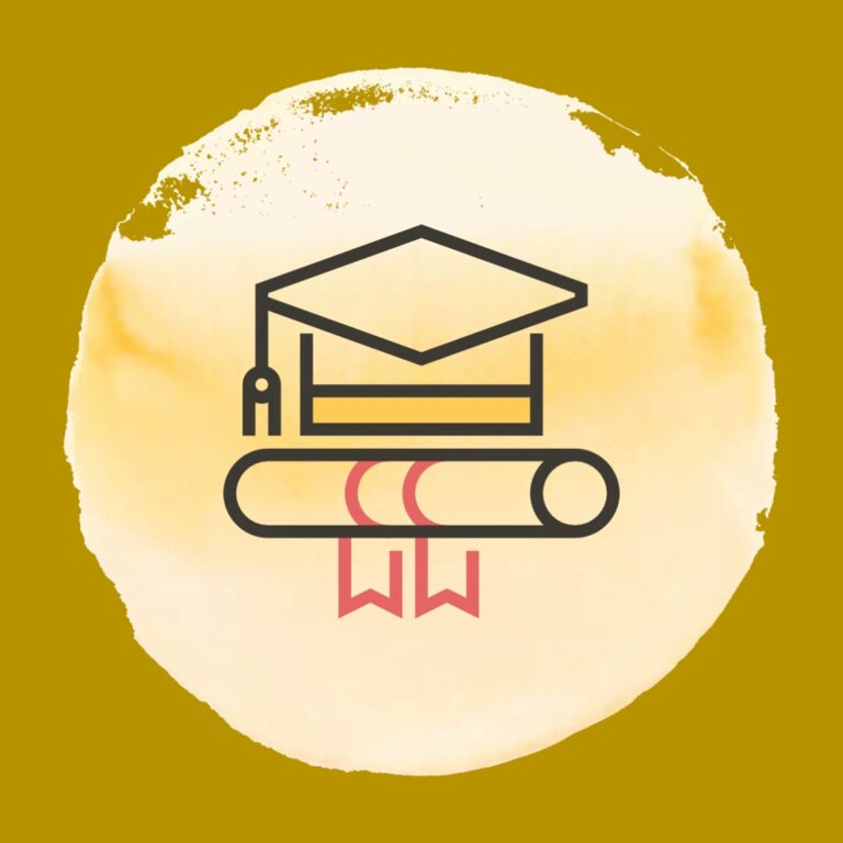 Icône avec un chapeau d'étudiant ou mortarboard ainsi qu'un diplôme roulé façon parchemin :référence aux différents diplômes