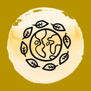 Icône représentant une planète entourée de feuilles symbolisant l'éthique, lerespect des ressources et du vivant